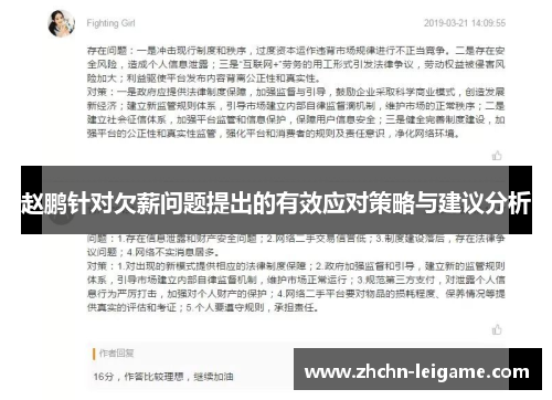 赵鹏针对欠薪问题提出的有效应对策略与建议分析